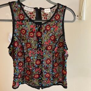 Sheer Beaded Silk Tank Top